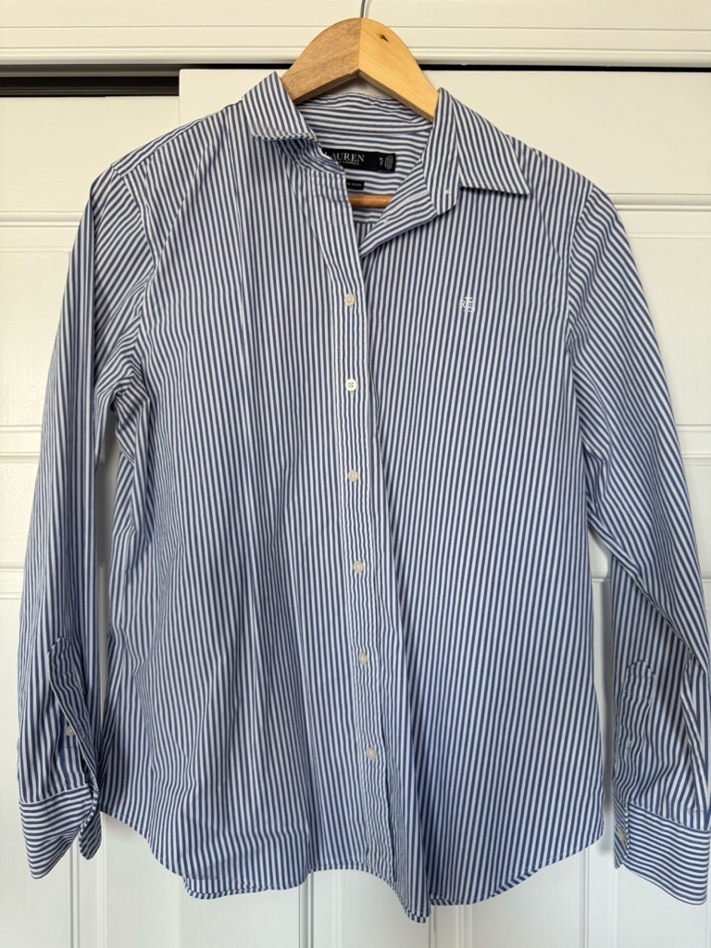 Ralph Lauren Blue & White Vertical Stripe Button-Up Shirt